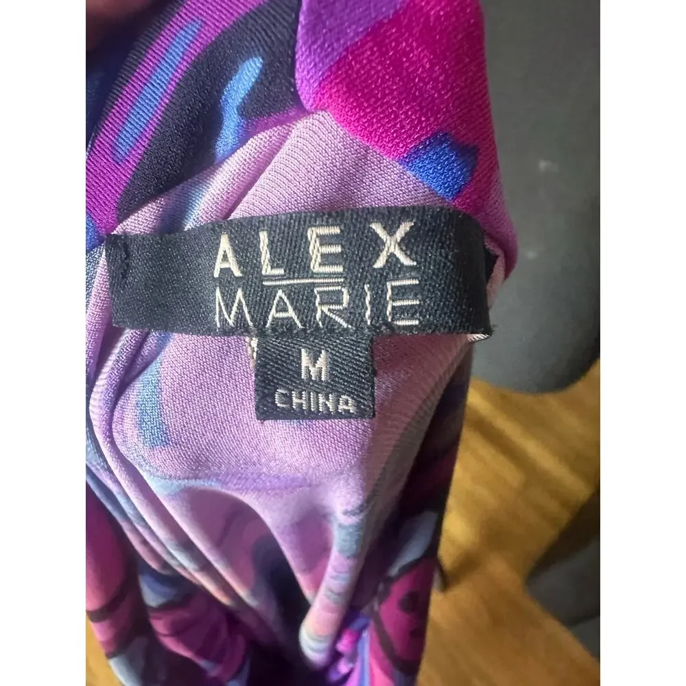 Alex Marie Faux Wrap Dress – Pink Purple Blue Print – Sleeveless Size M - Picture 4 of 8